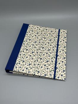 Ringbuch Planer A5 blau beige Blumen Gummiband Front